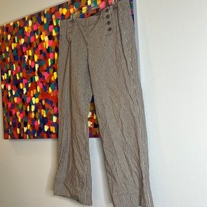 Light brown and white stripe trousers